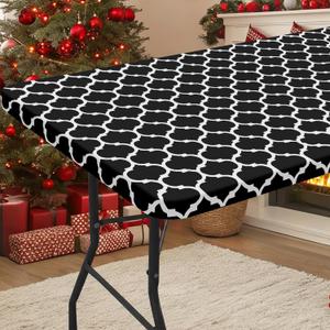 Smiry Rectangle Picnic Table Cover, Waterproof Elastic Fitted Camping Tablecloths for 6 Foot Tables, Wipeable Flannel Backed Vinyl Tablecloth Protector for Indoor, Outdoor (Black, 30x72 Inches)