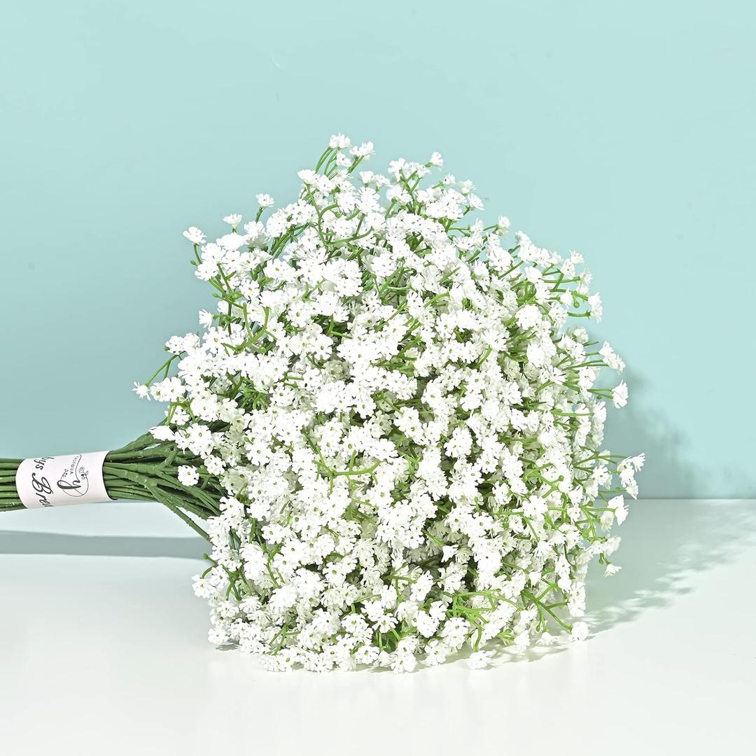 Yastouay Babys Breath Artificial Flowers, 12Pcs Fake White Babys Breath Flowers Artificial Bulk, Real Touch Faux Babies Breath Gypsophila Bouquet for Wedding Floral Arrangement Party Decor