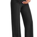G4Free Maternity Yoga Pants with Pockets Over The Belly Pregnancy Dress Work Pants Soft Wide Leg Workout Trousers(Black, M, Short)