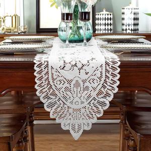WILLBOND1Pcs Vintage Cotton Crochet Tablecloths Handmade Crochet Lace Table Runner Rectangular Lace Doilies Doily Floral Tablecloth Dining Place Mats Bedside Dresser Decor, 44x 12.5 inch, White