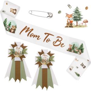 Woodland Baby Shower Decorations Mom to Be Sash Dad to Be Corsage Set, Neutral Mommy to Be Sash Baby Shower Sash Set for Pregnant Mommy Gift Party Decorations