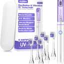 Metal Electric Toothbrush with UV Mode, Vibration and Oscillation Electric Toothbrush for Adults, 6 Brush Heads & Travel Case & Dust Cover, 5 Modes & Built in Timer, One Charge Last 120 Day（Sliver）