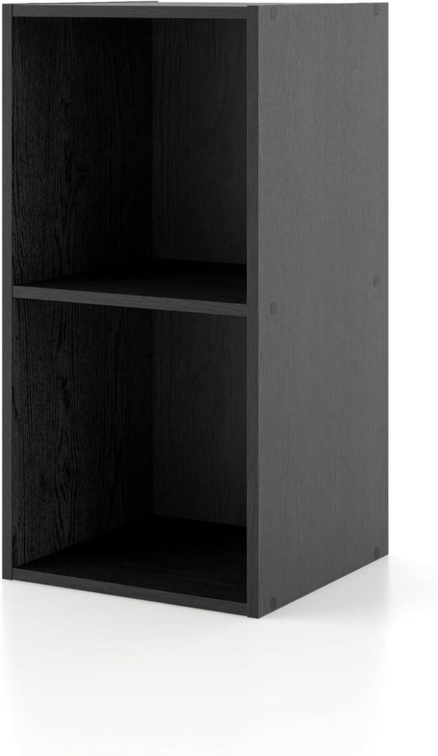 Homes: Inside + Out Apexa 2 Cube Storage Organizer Shelves, Stackable Wood Bookcase Fits Cubby Bins for Organization, Dorm Teen Room Decor & Home Office, Black