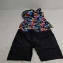 Plus Size Tankini with Shorts - Women Two Piece Bathing Suit Top Tummy Control Swimwear Bottom with Pockets (Colorful Floral)