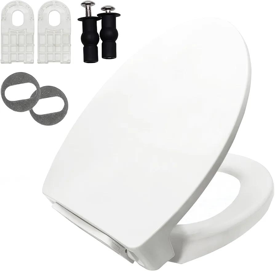 Elongated Toilet Seat for TOTO SS113/SS114/SS154/SS224/SS204/SS214/SS237/SS247, Soft Close Toilet Seat, Traditional Heavy Duty Toilet Seat Replacement Parts with Toilet Bolts and Nuts (Cotton White)