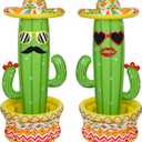 Triumpeek Inflatable Cactus Cooler, 55" Fiesta Cactus Ice Bucket Wearing Sombreros for Summer Swimming Pool Hawaiian Themed Party Supplies
