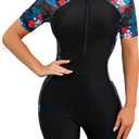 FYMNSI Rash Guard for Women Short Sleeve Swimsuits Zip Up Rashguard Shirts Boyleg Surf Board Shorts One Piece UV Sun Protection Swimwear Surfing Athletic Padded Bathing Suit UPF 50 Beachwear XL