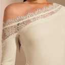 WDIRARA Women's Lace One Shoulder Long Sleeve Bodysuit Dressy Off The Shoulder Leotard Tops, Large