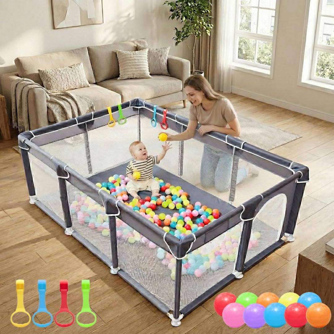 Orian Playpen 50x74 Large Play Yard for Babies and Toddlers, Indoor Outdoor Playpen, Sturdy Baby Play Pen with Mesh Sides, Safe Baby Fence Play Area, Assembly Required/Not Portable, with Storage Bag