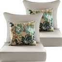 24x24 Outdoor Cushions,Outdoor Deep Seat Cushion Set,Olefin Fabric Patio Furniture Cushions,Deep Seat Bottom and Back Cushion for Chair,Sofa, and Couch,Beige (Set of 2 Seats,2 Backs,2 Pillows)