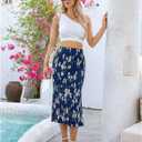 Midi Skirts for Women with Slit Long Knee Length Floral Elastic Pleated High Waisted Womens Skirt