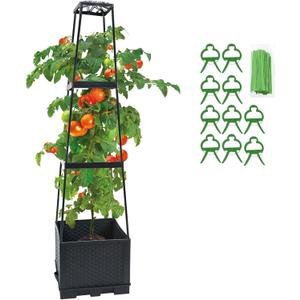 Tomato Planter with Trellis, 43" Self-Watering, Portable Planter Box for Climbing Plants, Outdoor Raised Garden Bed for Tomato, Potato, Vegetables, Chili