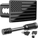 Heavy American Flag Metal Trailer Hitch Cover for 2 inch Receivers, Tow Hitch Covers 2 Inch for Truck Accessories with 5/8-Inch Pin Diameter Trailer Hitch Lock (Black)