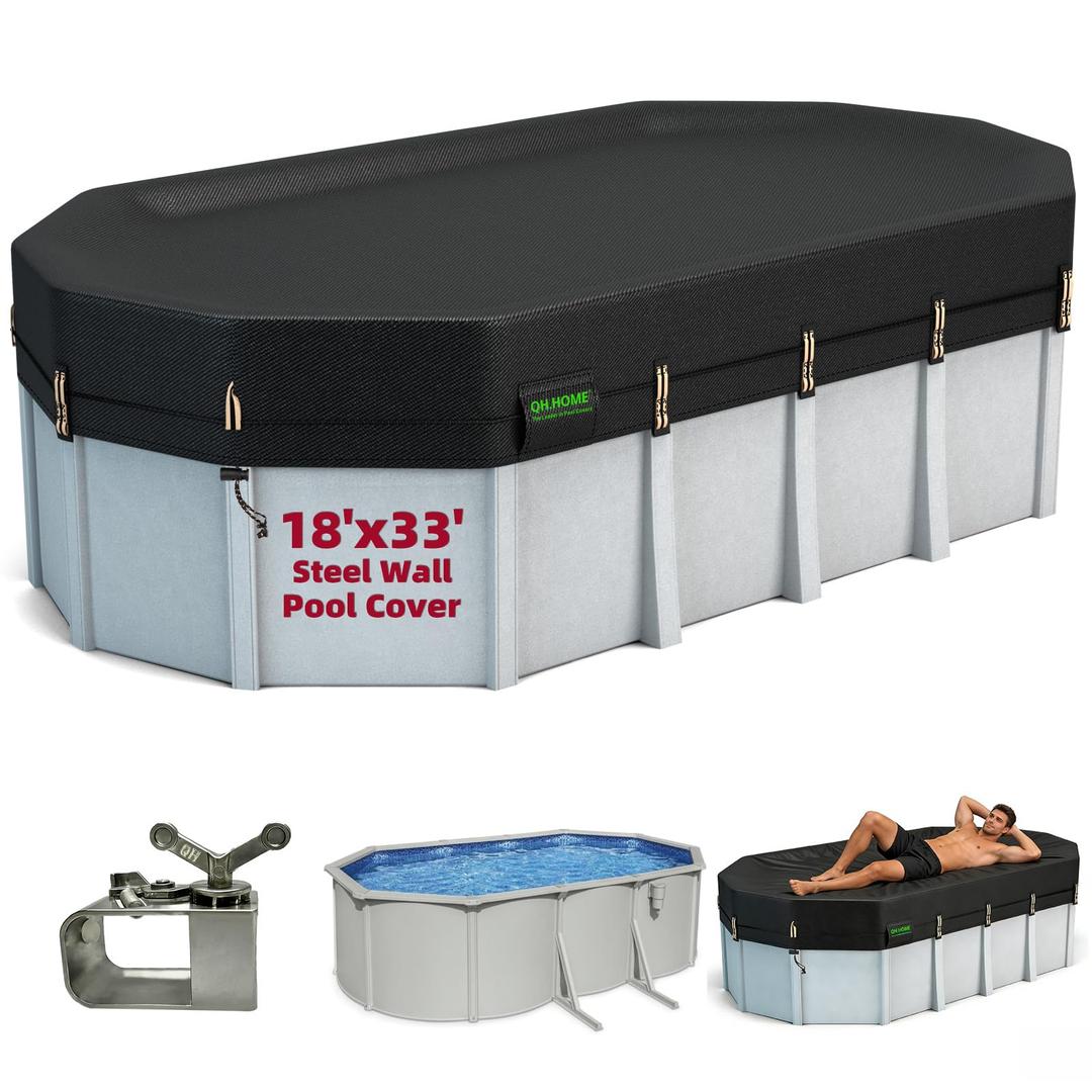 QH.HOME 550D 18x33 Ft Oval Winter Pool Cover Tear Resistant Thick Fabric