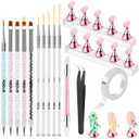 YOOVR Nail Art Tools Set, Nail Stand for Press on Holder for Painting Nails, Nail Art Brushes and Dotting Tools, Nail Design Tools Supplies, Gel Polish and Builder Brush, French Tip Brush, Liner Brush