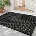 Front Door Mat Outside Entrance with Drainage, 24x36 Rubber Non Slip Dirt Trap Outdoor Doormat, Heavy Duty Waterproof Entry Mat for Entryway Patio, All Black
