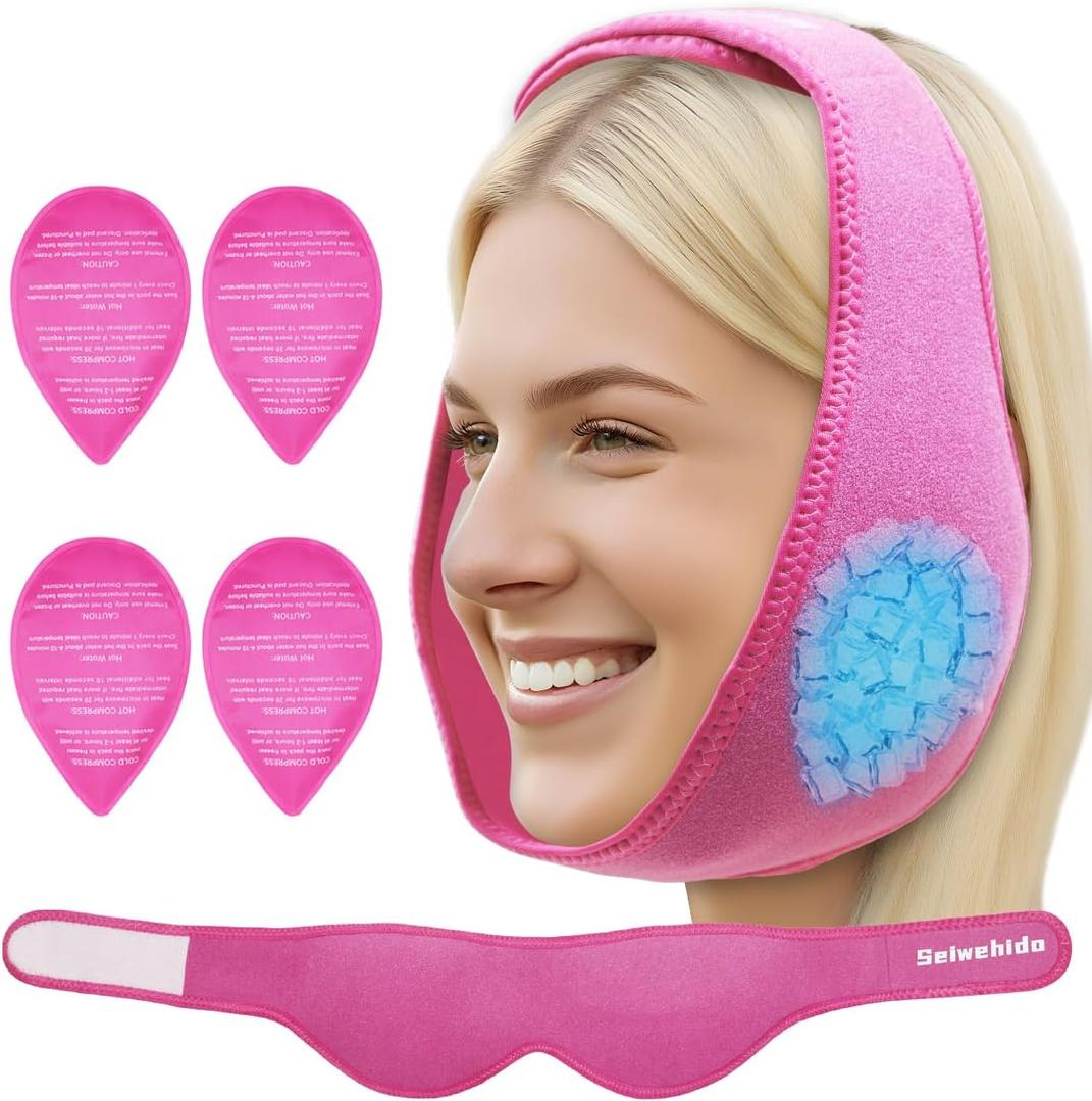 Wisdom Teeth Ice Pack Head Wrap Jaw Face Ice Pack with 4 Gel Packs for Wisdom Teeth Removal Extraction Toothache Pain Relief Facial Face Oral Surgery TMJ Tonsillectomy Recovery Cosmetic Procedure Gift