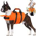 Dog Life Jacket with 4ft Leash, Reflective Pet Life Vest with Zipper and Handle for Swimming Boating, Adjustable High Buoyancy Floatation Swim Vest for Small Medium Large Dogs - Orange, XS