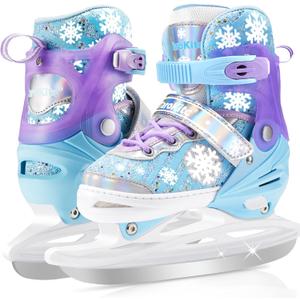 TaroKitc Adjustable Girls Ice Skates for Kids, 4 Size Adjustable Kids Ice Hockey Skates for Girls Boys, Warm Ice Skating Shoes for Outdoor and Rink, Comfortable Lining and Enhanced Ankle Support (Small (10C-13C US) Little Kids, Blue)