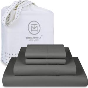 Threadmill 100% Cotton Sheets for Queen Size Bed - 600 Thread Count Queen Bed Sheets Set with 16 Deep Pocket - Sateen Weave 4-Piece Bedding Set with Cooling Effect, Dark Grey