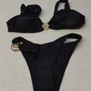 SOLY HUX Metal Ring High Cut Bikini Sets for Women Brazilian Cheeky Two Piece Sexy Bikinis Bathing Suit Swimsuits (Medium, Solid Black)