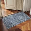 OPPODREAM Vintage Blue 2x3 Washable Rug, 2 x 3 Retro Door Mat Indoor Entrance Non Slip, Low-Pile Faux Wool Throw Carpet, Distressed Navy Floor Mat for Kitchen, Hallway, Entry-Way, Back Door