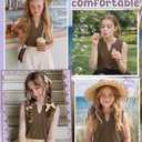 Ficerd Girl's Tank Tops V Neck Sleeveless Summer Shirts Kids Pleated Loose Blouse Dressy Casual Curved Hem Tees 5-14 Years(11-12 Years,Coffee)