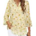 Timeson Womens 3/4 Sleeve Tops: Business Casual - Dressy Blouses for Women - Polyester Shirts for Women Cute Floral Ladies Top Loose Fitted Spring Tunics for Leggings Flowy Office Work Rose Yellow XL