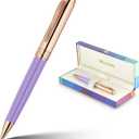 Luxury Gel Pen, Top Set With 8mm Brilliant Diamond,Stylish Purple Pen Body,Attractive Rose Real Gold Finish, Black Ink Refill,Elegant Gift Pen For Women, Unique, Fancy, Office Pens