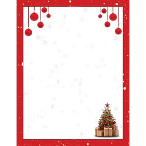 Red Bulbs & Christmas Tree Stationery Paper - 50 Sheets of Letterhead for Winter & Holiday Events
