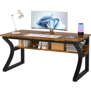 AZN Computer Desk, 47 X 20 inch Computer Desk, Office Desk w/Storage, Large Legroom, Sturdy Metal Frame, Home Office Desks for Gaming Study Writing Work, Waterproof, Scratch-Resistant, Rustic Brown