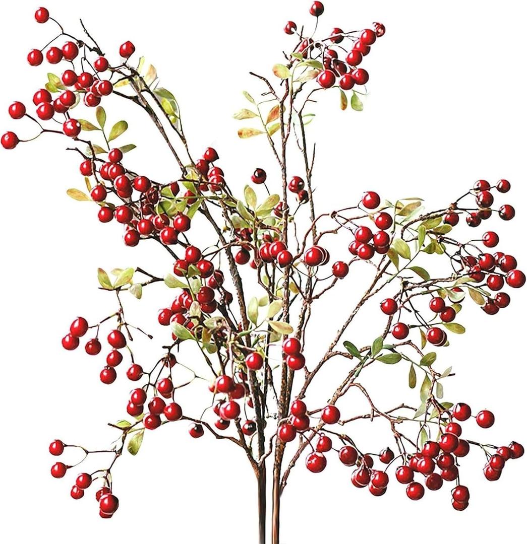 GXJZY2676 2Pack 27.56Inches Red Leaves Branch Artificial Pip Berry Stems,Spray Picks Handmade Leaves Branch Picks for Christmas Holiday Decor Table Home Wedding (Red)