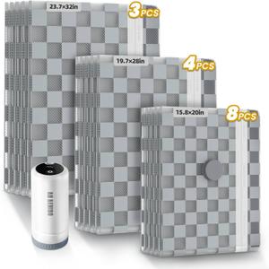 Vacuum Bags for Travel with Rechargeable Digital Display air Pump,15 PCS Combo Travel Size Vacuum Seal Bags for Luggage and Suitcase,Space Saver for Clothes,Home Storage