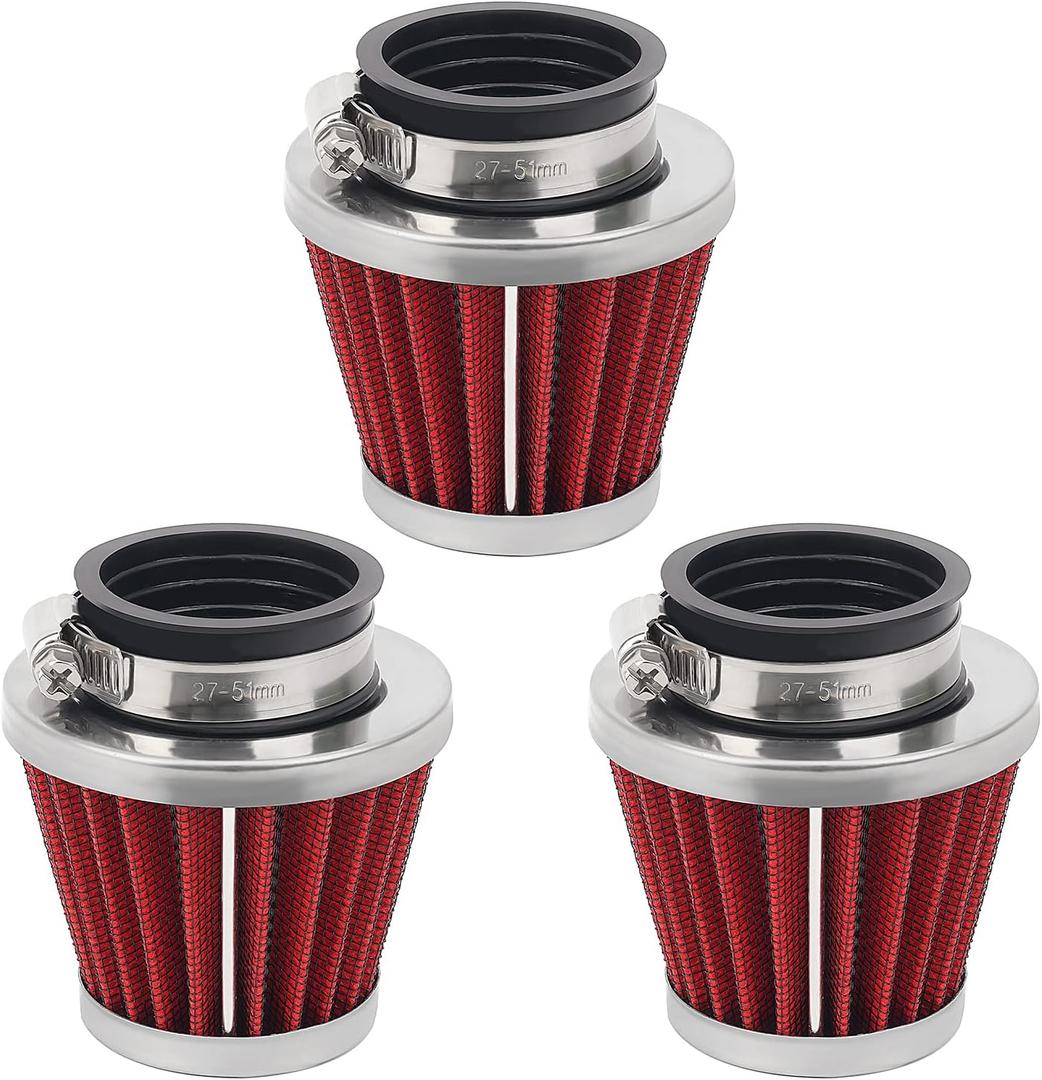 AHL Red 42mm Warehouse Performance Air Filter Pod / 150cc-250cc Motorcycle Scooter ATV Dirt Bike(3 pcs