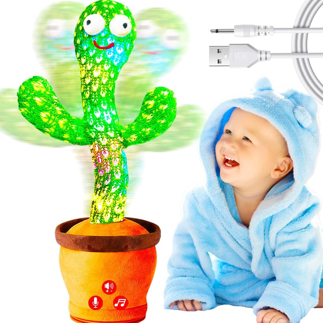 Rechargeable Dancing Talking Cactus Toy for Baby Toddler, Volume Adjustable, Singing, Mimicking, Repeating, Baby Toys for Girls Boys, Birthday Gifts