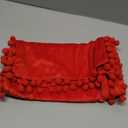 Throw Pillow Covers 12x20 Red: 2 Pack Cozy Soft Pom-poms Velvet Rectangular Decorative Pillow Cases for Farmhouse Home Decor