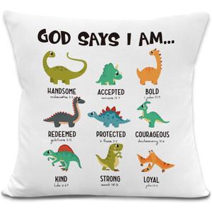 Dinosaur Christian Pillow Covers 18x18 Inches, God Says You Are Bible Verse Decorative Pillowcase Cases, Religious Gifts for Kid Throw Pillow Covers for Boys Room Playroom Nursery Church Decor