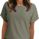 Dokotoo Women's Tops Dressy Casual Crew Neck Short Sleeve Hollow Out Lace Embroidered Blouses Shirts (Green)
