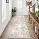 2x6 Washable Runner Rug Beige Grey Neutral Abstract Hallway Kitchen Living Room Bedroom Non Slip Throw Rug Soft Low Pile Indoor Carpet for Entrance Laundry Bathroom (2' x 6' (Runner))