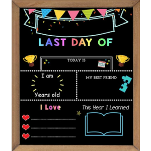 Last Day of School Chalk Board,10 x 12‘’ Double Sided Back to School Sign, Reusable Wooden 1st Day School Chalkboard of Preschool/Kindergarten/First Grade Photo Props for Kids (Bunting Style)