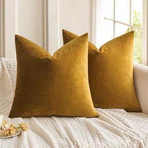 MIULEE Pack of 2 Mustard Yellow Pillow Covers 24x24 Inch Decorative Velvet Throw Pillow Covers Modern Soft Couch Throw Pillows Farmhouse Home Decor for Fall Sofa Bedroom Living Room (24" x 24" (Pack of 2))