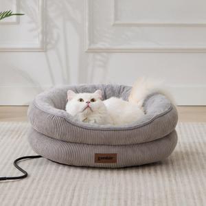 ZOMISIA Cat Heating Bed Indoor - Adiustable Temperature Pet Heating Pad with Timer and Chew Resistant Cord, Washable Puppy Bed with Non-Slip Bottom, 21" x 21" x 8", Grey