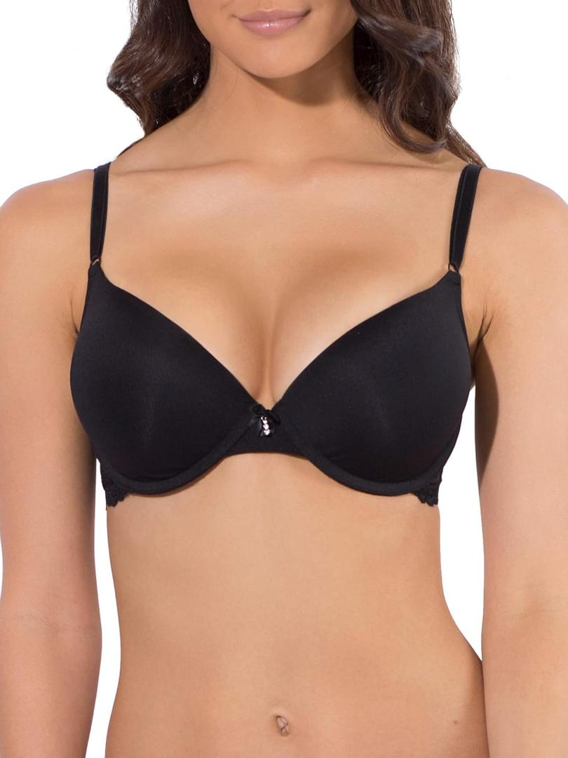 Smart & Sexy Women's Maximum Cleavage Underwire Push Up Bra (36C, Black Hue With Lace Wings)
