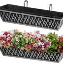 2 Pack 30 Inch Window Boxes Planters Railing Planter Box with Adjustable Brackets & Non-Woven Fabric Plant Grow Bags Deck Railing Planter Boxes Balcony Hanging Flower Box for Outdoor Plants