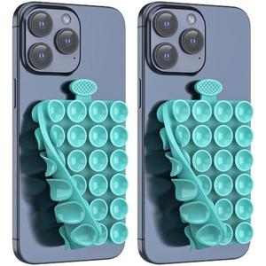 ZZGX Upgrade 2PCS Silicone Suction Cup Phone Case Mount Holder, Phone Accessory Holder Non Slip Phone Suction Cup Mat for Mirror Bathroom Home Kitchen (Turquoise, Double Sided)
