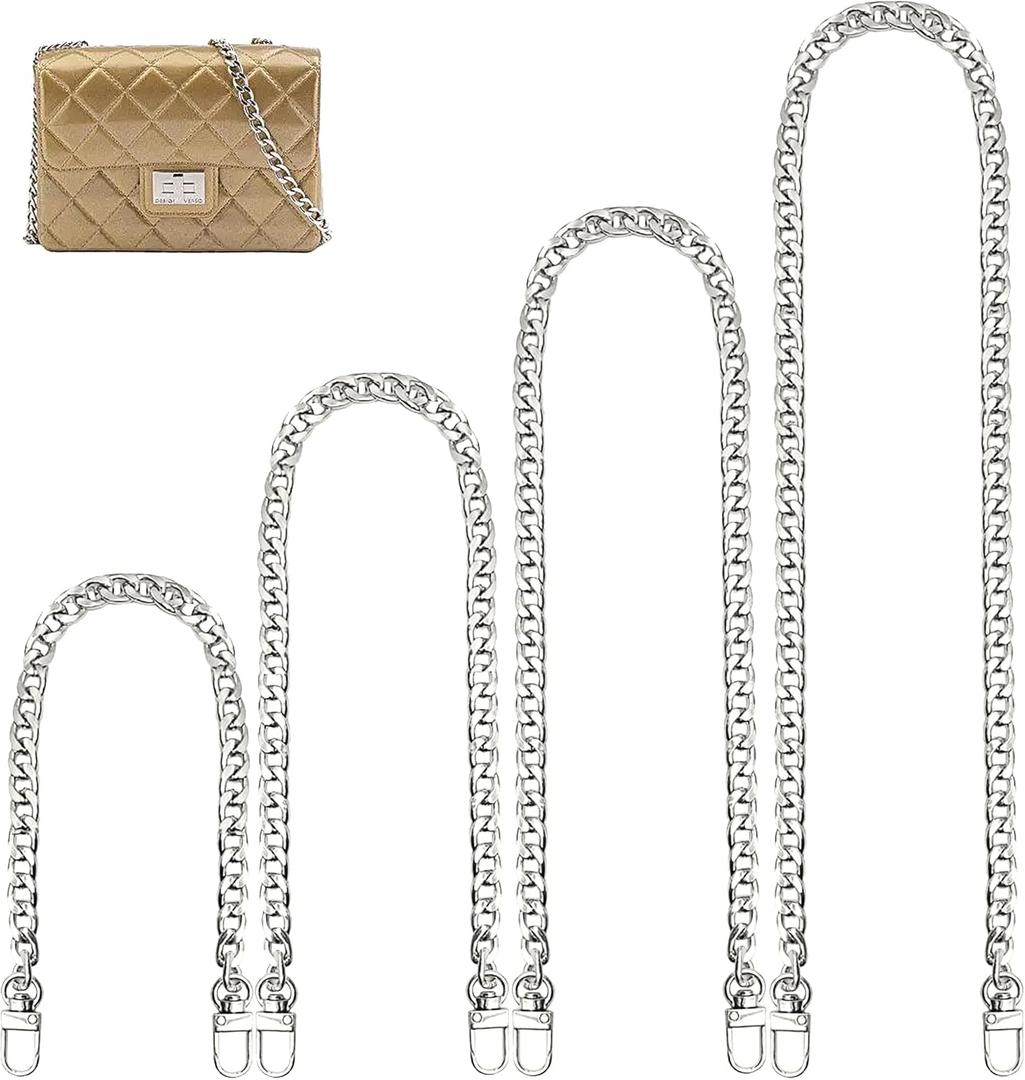 4 Sizes Flat Purse Chain Strap Cross Body Replacement Strap with Mental Buckles(15.7/23.6/31.5/47.2 Inches- Flat Chain, Silver)
