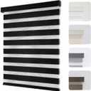 Joydeco Cordless Zebra Blinds for Windows, Dual Layer Light Control Window Blinds with Light-Proof Aluminum Cover, Free-Stop Roller Shades for Home & Office (Black,35" W x 75" H)