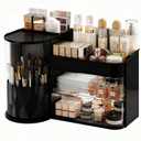 Makeup Organizer with Rotating,Large Bathroom Countertop Cosmetic Organizer with Brushes Holder,Skincare Storage Organizer,Ideal makeup holder for Skincare,Lipstick,etc (Light Luxury Black)