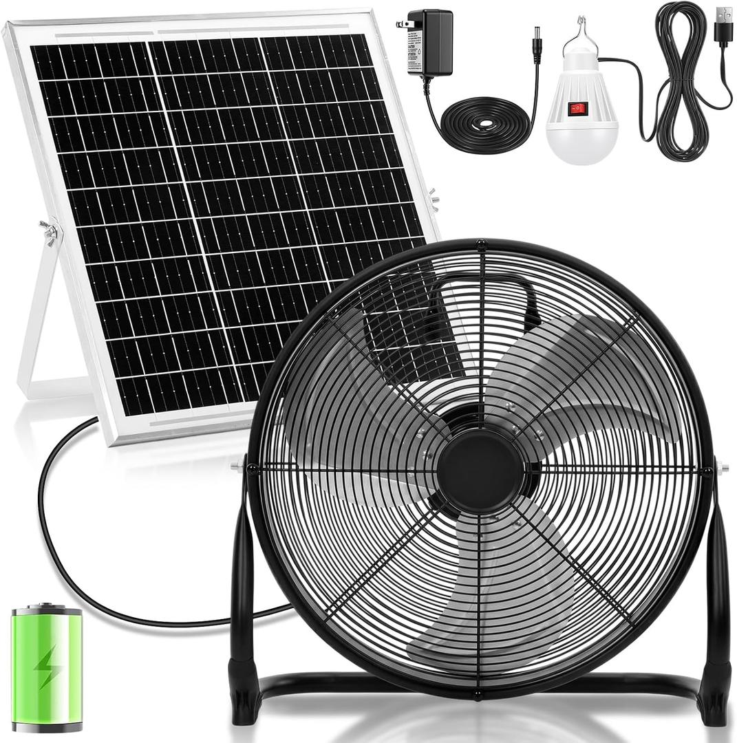 Hortsun 1 Set 12" 15600mah Solar Powered Floor Fan for Outside