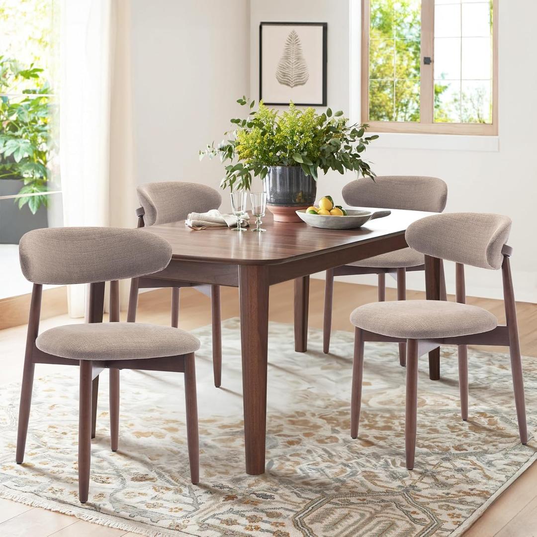 COLAMY Wooden Dining Chairs Set of 4, Modern Fabric Upholstered Kitchen Chairs, Farmhouse Dining Room Chair with Foot Pegs, Camel